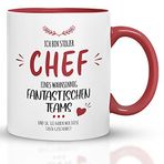Kaffeebecher24 - Stolzer Chef eines wahnsinnig Fantastik Teams yazılı kupa - Bulaşık makinesinde yıkanabilir - Şef fincanı komik - Şef için hediye - komik kupa - kırmızı
