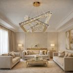 Kafkas 50X35X25 Kare 3 Katlı Gold Kristal Avize - Altın