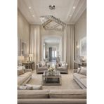 Kafkas 60X40 Altıgen Gümüş 2 Katlı Modern Kristal Avize