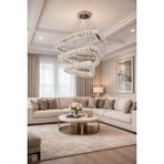 Kafkas 60X45X30 Üçgen 3 Katlı Modern Kristal Avize - Gümüş