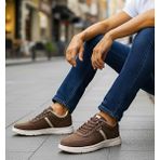 KAFKASLAR AYAKKABI Ortopedik Düz Taban Keten Triko Erkek Sneaker Günlük Laofer Model Ayakkabı - 00Kahverengi