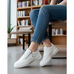 KAFKASLAR AYAKKABI Yeni Model Fermuarlı Düz Taban Sneaker Kadın Spor Ayakkabı - 001 - Beyaz