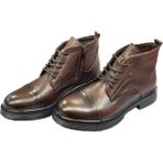 Kafkaslar Deri Klasik Ipli Model Ortopedik Tabanlı Kısa Erkek Bot - Kahve