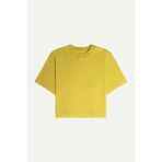 KAFT Kadın Flat Cut Crop Basic T-Shirt - Moss