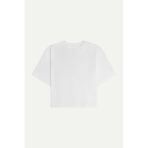 KAFT Kadın Flat Cut Crop Basic T-Shirt - Off White