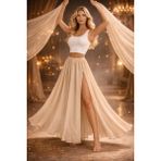 Kaftan Collection Fırfırlı Dansöz Etek Tek Yıtmaçlı - Bej - Standart