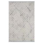 Kaftan Kf006g Bej Halı Gri Detaylı Geometrik Kabartma Desenli Akrilik Halı Tozuaz Salon Halısı 100 X 300 Krem-A.grı