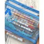 Kağıt Gemi Dükkan Kareli Mavi Çift Bölmeli Unicorn Pullu Şeffaf Çanta / Kalem Kutu / Toparlayıcı