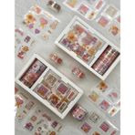 Kağıt Gemi Dükkan Kawaii Sevimli Hayvanlar Beyaz Kutu Şeffaf 8 Yaprak Yaldızlı Sticker ve 4'lü Washi Bant Set (4*3m)/Masking Tape/Desenli Bant