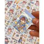 Kağıt Gemi Dükkan Sevimli Kız Mavi Şapkalı 50 Yaprak Mini Defter Sticker/Etiket/Çıkartma Bullet Journal / Defter Süsleme