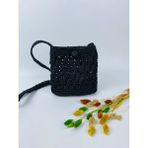 Kağıt Ip Hasır Askılı Örgü Omuz Çantası - Telefon Çantası En 18cm Boy 19 Cm Askı 135 Cm - Siyah