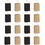 Kağıt torba, siyah ve kahverengi, 16 adet hediye torbası, TUIOLUI küçük kraft kağıt torba, saplı, alışveriş, düğün, ambalaj, partiler, doğum günü, Noel, sevgililer günü için torba, 15 x 8 x 21 cm