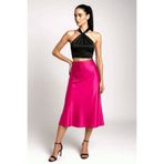 Kahra Collection Fuşya Pembe Midi Boy Şık Saten Etek