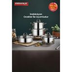 Kahramanlar Sırma İndüksiyon Tabanlı Derin Tencere Seti - 18/10 Paslanmaz Çelik, Cam Kapaklı, 8 Parça (18-20-22-24 cm)