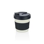 Kahve Bardağı 450 ml, Sıcak İçecekler için, BPA İçermeyen Plastik, Siyah Kapaklı, Silikon Bantlı, Taşınabilir Termos Bardak