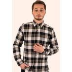 Kahve Beyaz Slimfit Oduncu Hediye Kutulu Erkek Gömlek XL