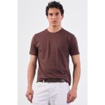 Kahve Bisiklet Yaka Pamuklu Düz Renk Slim Fit Erkek T-shirt - XL