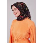 Kahve Çiçek Dalı Desen Soft Eşarp