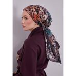 Kahve Çiçekli Soyut Desen Twill İpek Eşarp