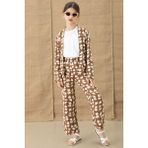 Kahve Desenli Bluzlu Geniş Paça Pantolonlu Kız Çocuk 3lü Takım 20761 - Kahverengi - 11 Yaş