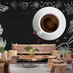 Kahve Desenli Cafe Duvar Kağıdı Baskı