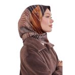 Kahve Desenli Twill İpek Eşarp