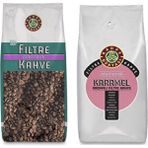 Kahve Dünyası Çekirdek Filtre Kahve 1 kg + Karamel Aromalı Çekirdek Kahve 1 kg - 1 Paket - Çekirdek (Öğütülmemiş)