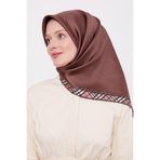 Kahve Ekose Kenar Twill İpek Eşarp