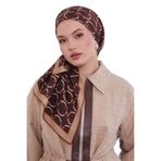 Kahve Eliptik Desen Twill İpek Eşarp