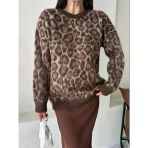 Kahve Fiona Bisiklet Yaka Leopar Desenli Kazak