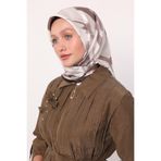 Kahve Fırça İzi Desen Twill İpek Eşarp
