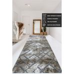 Kahve Gri Kaymaz Taban Yıkanabilir Kesme Yolluk Salon Mutfak Oturma Odası Halı - Kahverengi - 150 x 475 cm