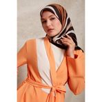 Kahve Kalın Çizgili Twill İpek Eşarp