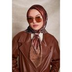 Kahve Karmaşık Desen Twill İpek Eşarp