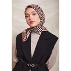 Kahve Kazayağı Desen Twill İpek Eşarp