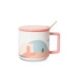Kahve Kupası Coffee Mug With Lid And Spoon Set Of 1, Pink and Brown Coffee Mug, Capacity 15.22 oz for Milk Cup and Breakfast Cup Kahve Kupası(Pink)