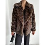Kahve Lion Leopar Desen Kürk Mont