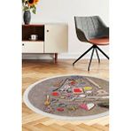 Kahve Mutfak Halısı Saçaklı Dijital Yuvarlak Halı Kaymaz Yıkanabilir 100x100 Kahverengi