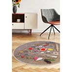 Kahve Mutfak Halısı Saçaksız Dijital Yuvarlak Halı Kaymaz Yıkanabilir 100x100 Kahverengi