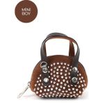 Kahve Rengi SHK220 Süet Kumaş, Tek Bölmeli, Zincir Askılı,fermuarlı, Taşlı, Mini El ve Omuz Çantası - Kahverengi