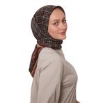 Kahve Seramik Desen Twill İpek Eşarp