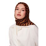 Kahve Şerit Desenli Twill İpek Eşarp