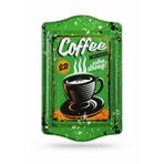 Kahve Temalı Metal Servis Tepsisi, Yeşil, 15.7x24.5 cm, Extra Strong Baskılı Dekoratif Tepsi