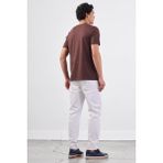 Kahve V Yaka Pamuklu Düz Renk Slim Fit Erkek T-shirt - 3XL