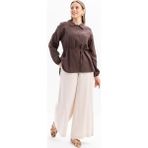 Kahve-Yarım Patlı Düğmeli Müslin Tunik - 36
