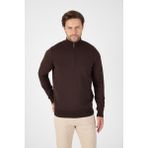 Kahverengi %100 Pamuk Erkek Yarım Fermuarlı Dik Yaka Triko Kazak - 2XL