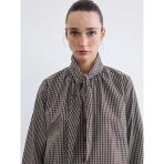 Kahverengi Bebe Yaka Ekose Oversize Kadın Gömlek Tunik