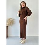 Kahverengi Bolero Kısa Kazaklı Midi Boy Triko Elbise Takım