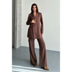 Kahverengi Cassi Kuşak Detaylı Uzun Kollu Ceket Pantolon Takım TNS-4452 Kahverengi M