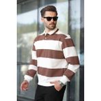 Kahverengi Çizgili Polo Yaka Erkek Kazak E7173 - XL